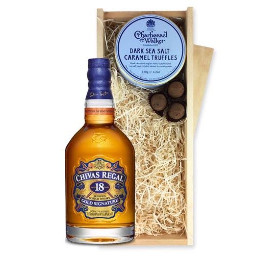 Chivas Regal 18 Years Whisky 70cl And Dark Sea Salt Charbonnel Chocolates Box